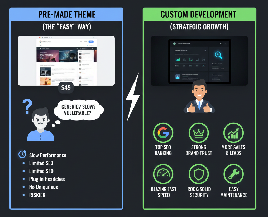 Custom WordPress Development vs. Pre-made Themes